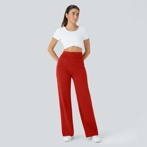 HALARA Daystretch 4 Button High Rise Red BBL Straight Leg Pants Women's L NWT
